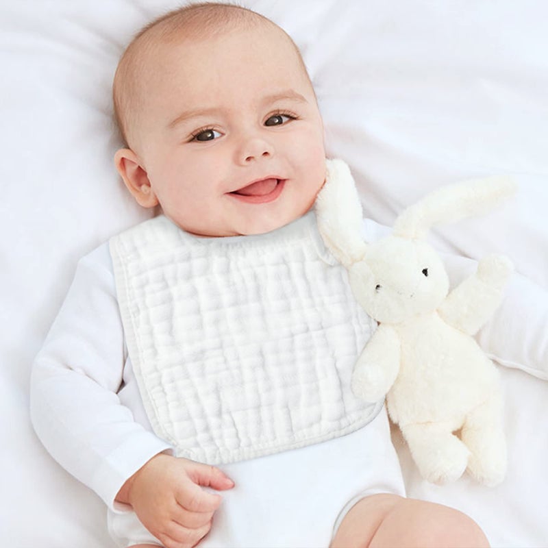 Zainpe 6Pcs Snap Muslin Cotton Baby Bibs White Adjustable Drool Bib with 6 Absorbent Soft Layers, Machine Washable Unisex Burp Cloths for 3 to 36 Months Boys Girls Infant Newborn Toddler - Image 4